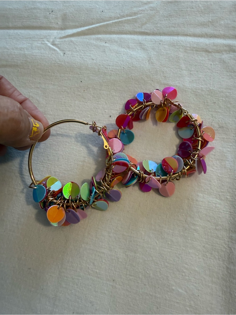 Colorful Sequin Hoop Earrings - Multicolor Gold Hoops